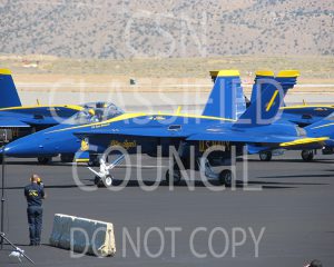 Blue airplane on the ground