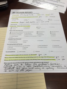 The Writing Center staff produces reports for every student they help so they can keep track of how they're doing.