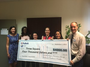 From left: CSN VP of Finance Mary Kaye Bailey, Three Square representatives Alana Shaul and Kari Goldberg, and CSN Bookstore representatives Amie Mellinger, Lupe Alvarado, and Ryan Livengood.