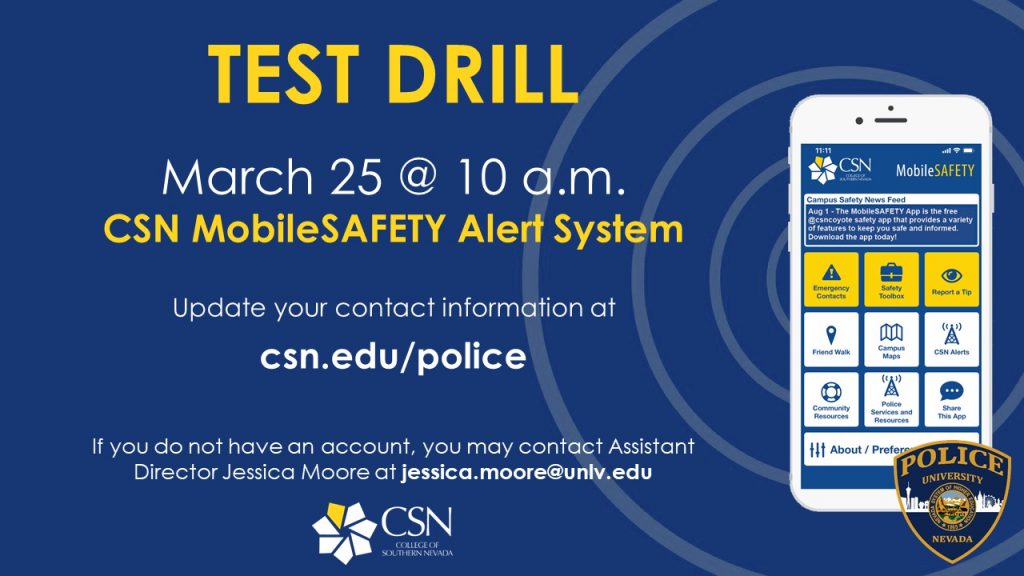 CSN UPD South Alert System Test scheduled for March 25, 10 AM