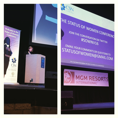 Barbara Buckley, executive director of Legal Aid of Nevada, was the keynote at the NSHE Status of Women Conference held at the Horn Theatre.